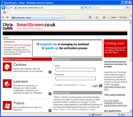 Picture of SmartScreen homepage